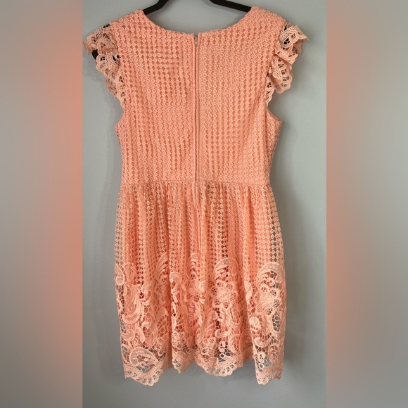 Altar'd State Dress Lace Sleeveless VNeck A-Line Above Knee midi Peach sz medium - Picture 5 of 5
